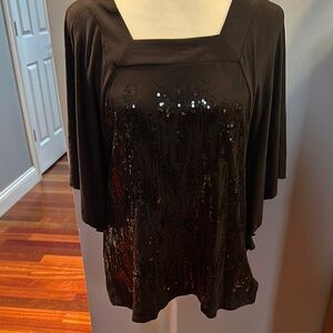 Dana Buchman Elegant Black Sequin Batwing Top